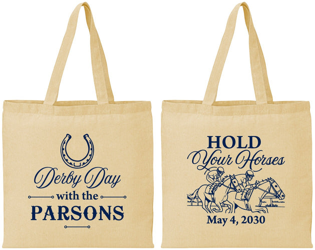 Personalized Derby Day Cotton Tote Bags - Hold Your Horses | 320008