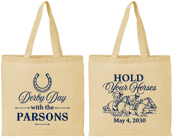 Personalized Derby Day Cotton Tote Bags - Hold Your Horses | 320008