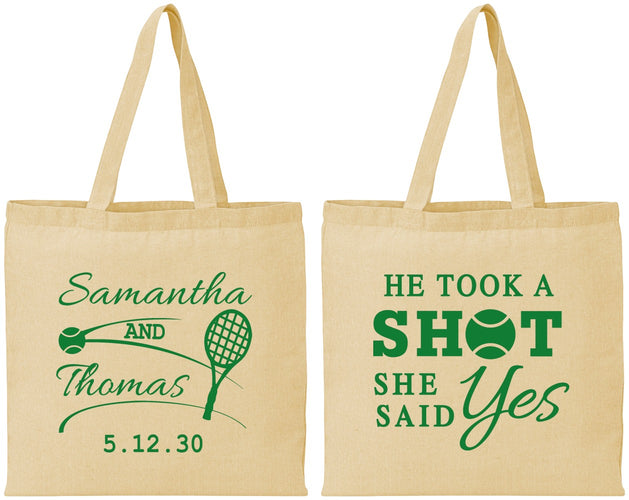 Personalized Wedding Cotton Tote Bags - Took A Shot Tennis | 321