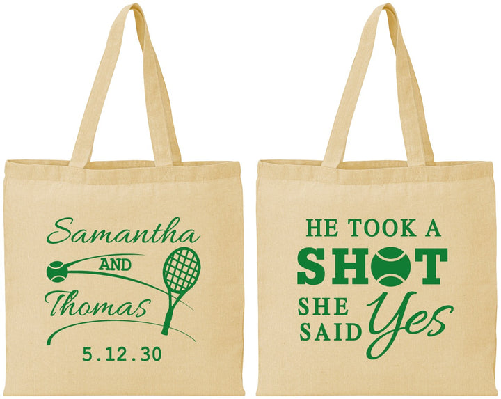 Personalized Wedding Cotton Tote Bags - Took A Shot Tennis | 321