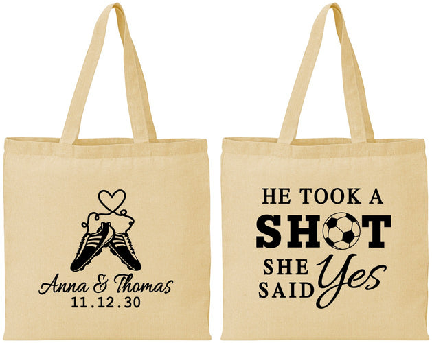 Personalized Wedding Cotton Tote Bags - Took A Shot Soccer | 322