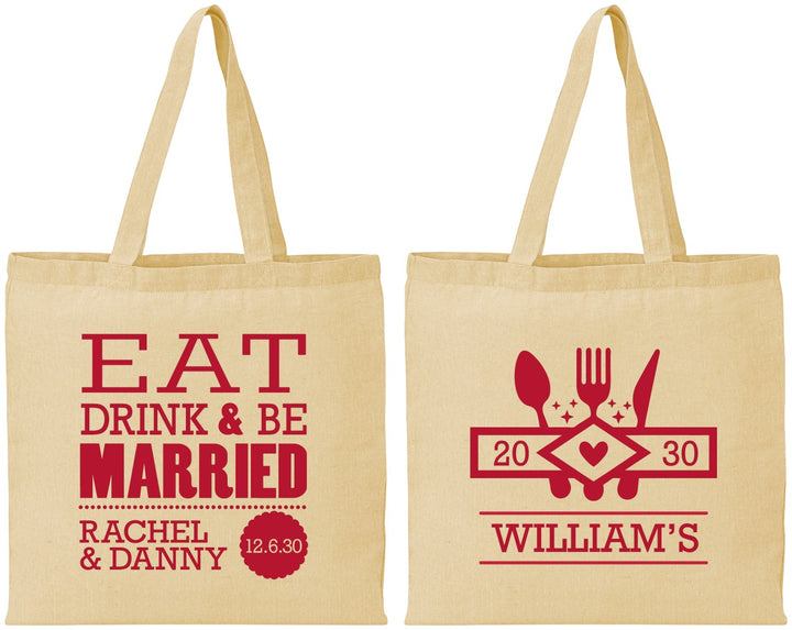 Personalized Wedding Cotton Tote Bags - Eat Drink Be Married | 324