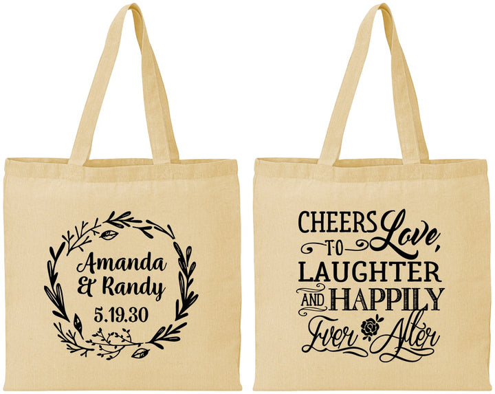 Personalized Wedding Cotton Tote Bags - Love Laughter Happily | 326