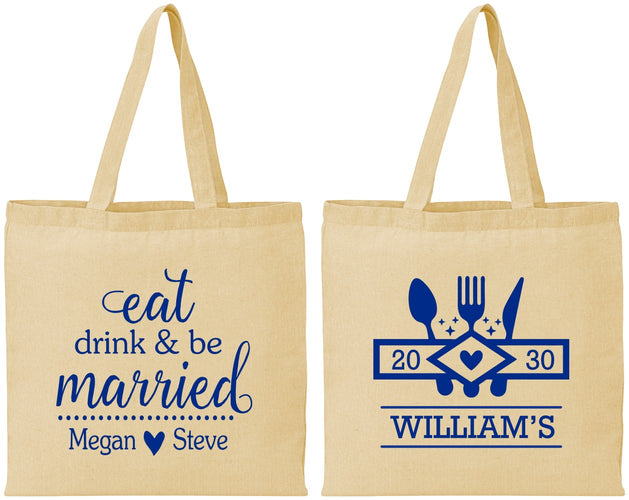 Personalized Wedding Cotton Tote Bags - Eat Drink Be Married | 327