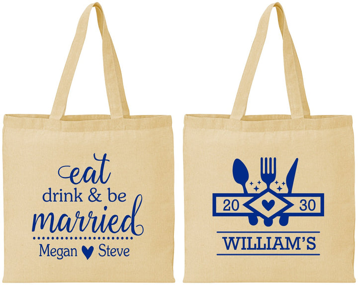 Personalized Wedding Cotton Tote Bags - Eat Drink Be Married | 327