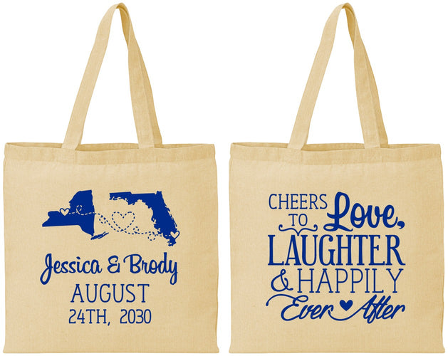 Personalized Wedding Cotton Tote Bags - Love Laughter Happily | 329