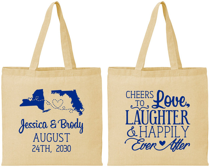 Personalized Wedding Cotton Tote Bags - Love Laughter Happily | 329