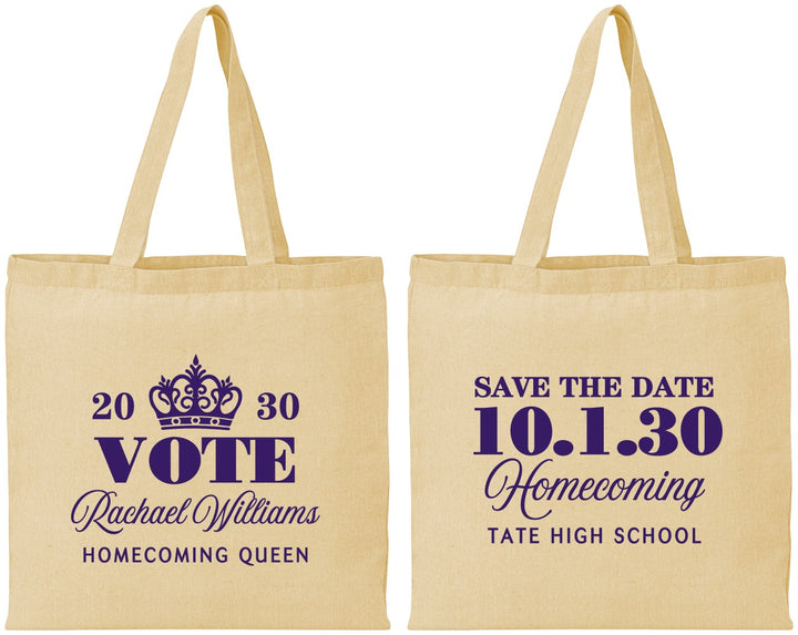 Personalized Homecoming Cotton Tote Bags - Hoco Queen Vote | 330020