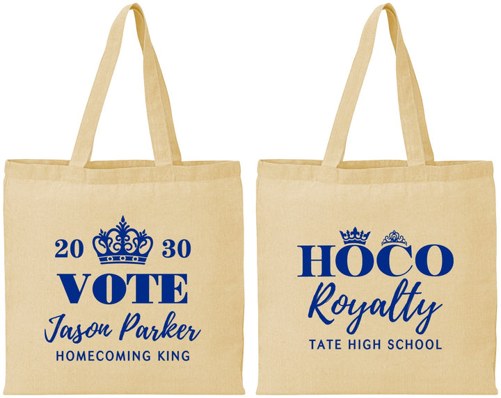 Personalized Homecoming Cotton Tote Bags - Hoco King Vote | 330021