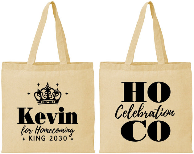 Personalized Homecoming Cotton Tote Bags - Hoco King Vote | 330023