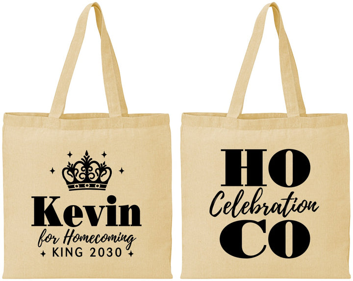 Personalized Homecoming Cotton Tote Bags - Hoco King Vote | 330023