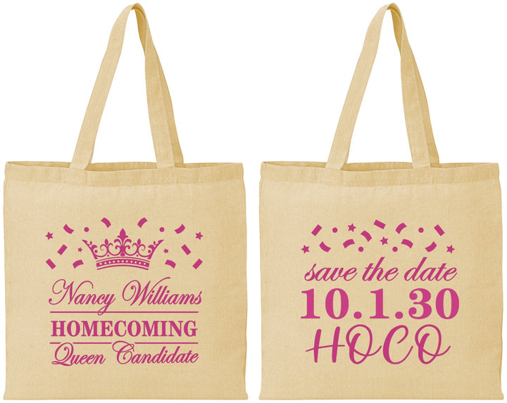 Personalized Homecoming Cotton Tote Bags - Hoco Queen Vote | 330024