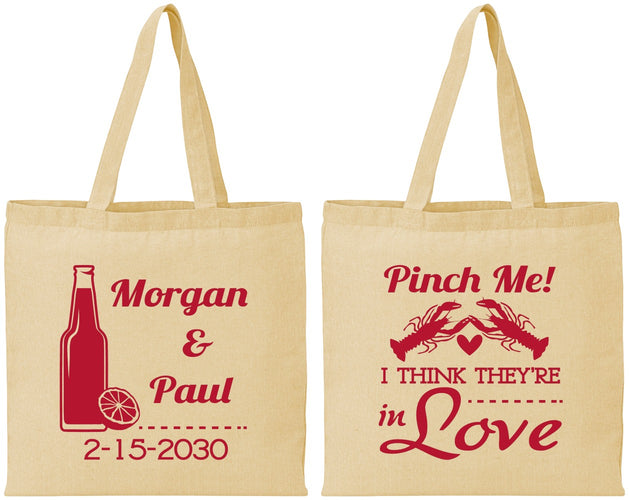 Personalized Wedding Cotton Tote Bags - Crawfish Boil Pinch Me | 337