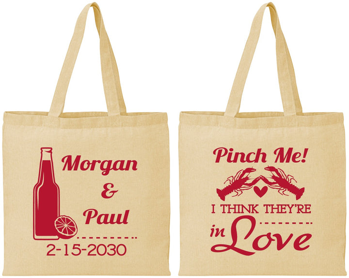 Personalized Wedding Cotton Tote Bags - Crawfish Boil Pinch Me | 337