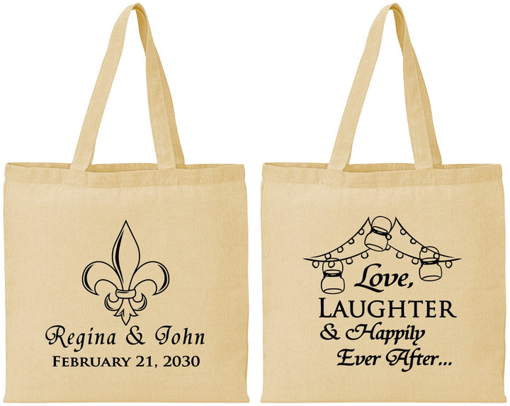 Personalized Wedding Cotton Tote Bags - Love Laughter Happily | 338