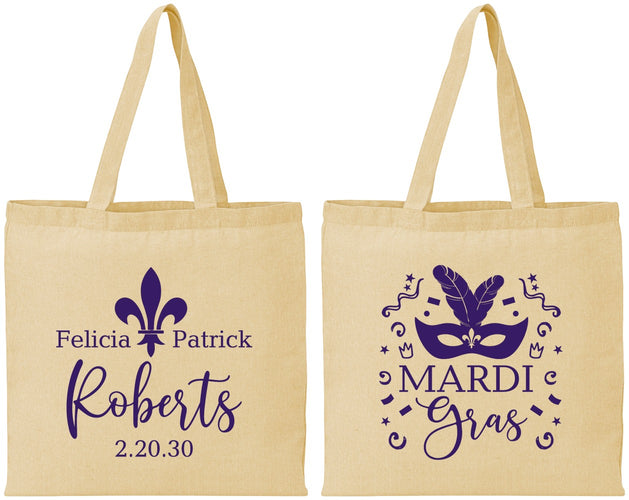 Personalized Wedding Cotton Tote Bags - Mardi Gras | 339