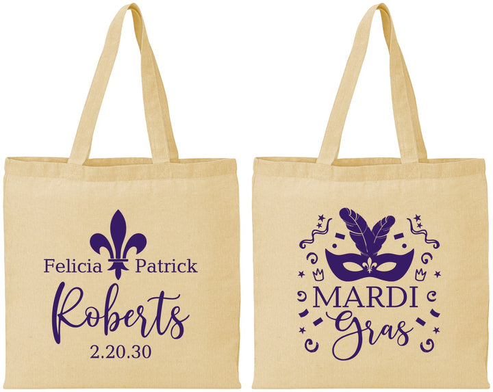 Personalized Wedding Cotton Tote Bags - Mardi Gras | 339