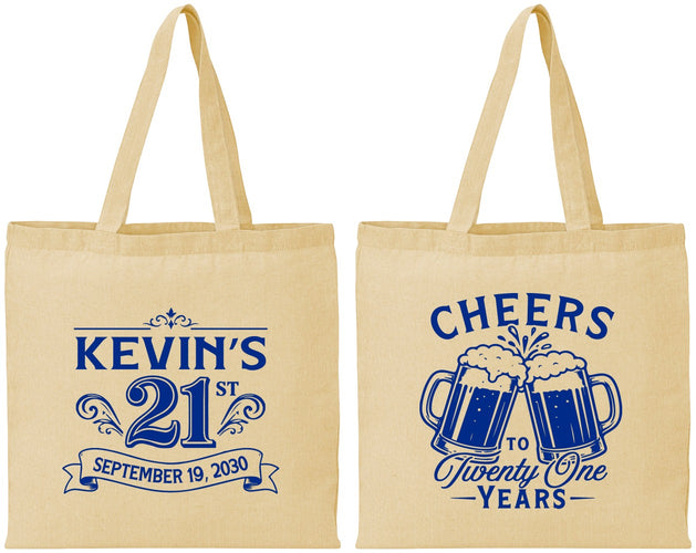 Personalized 21st Birthday Cotton Tote Bags - Cheers To Twenty One Years | 340000