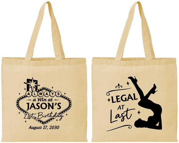 Personalized 21st Birthday Cotton Tote Bags - Legal At Last Vegas | 340002