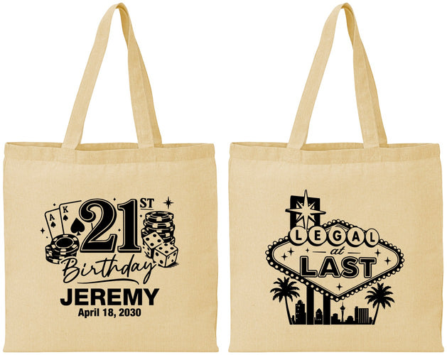 Personalized 21st Birthday Cotton Tote Bags - Legal At Last Vegas | 340003