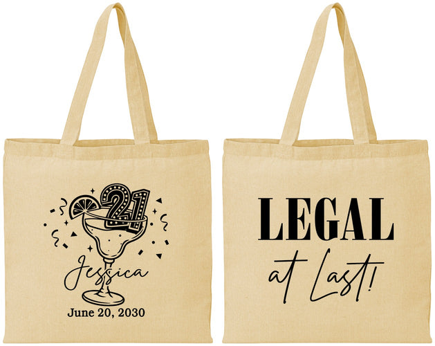Personalized 21st Birthday Cotton Tote Bags - Legal At Last | 340005