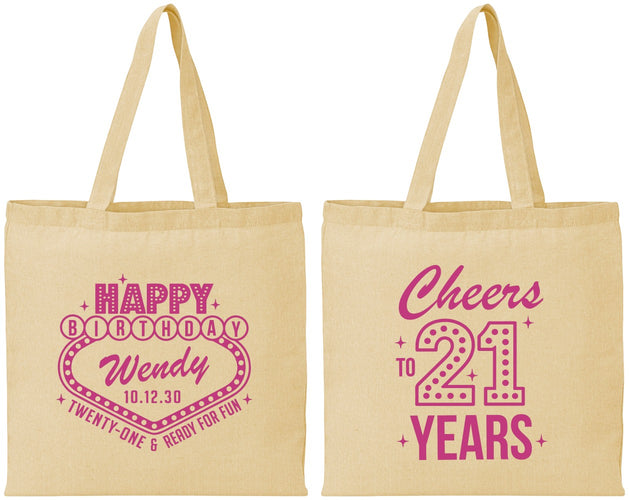 Personalized 21st Birthday Cotton Tote Bags - Vegas | 340007