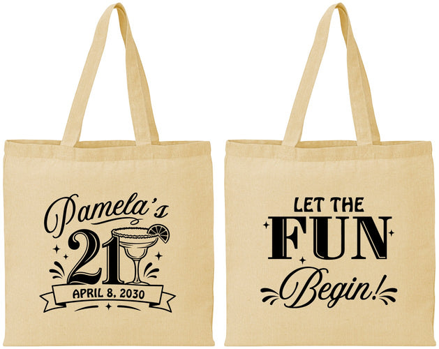 Personalized 21st Birthday Cotton Tote Bags - Let The Fun Begin | 340009