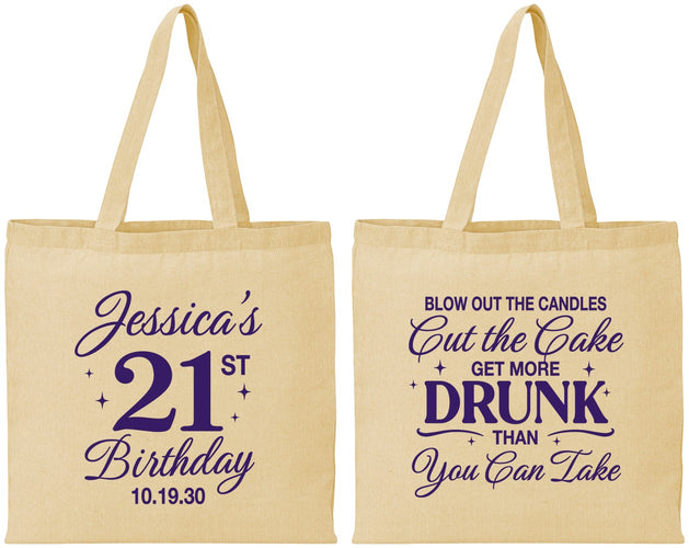 Personalized 21st Birthday Cotton Tote Bags - Candles Cake Drunk | 340010