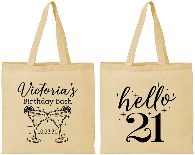 Personalized 21st Birthday Cotton Tote Bags - Hello Twenty One | 340011