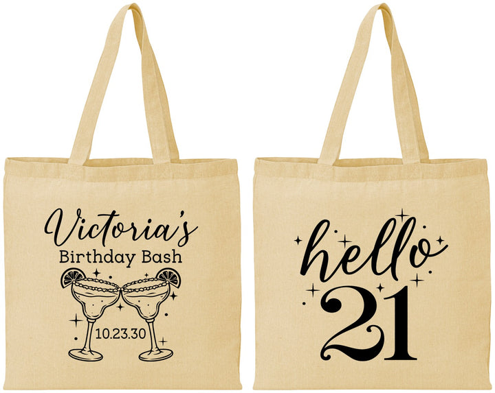 Personalized 21st Birthday Cotton Tote Bags - Hello Twenty One | 340011
