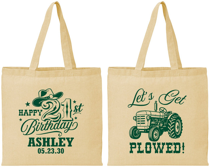 Personalized 21st Birthday Cotton Tote Bags - Lets Get Plowed | 340012