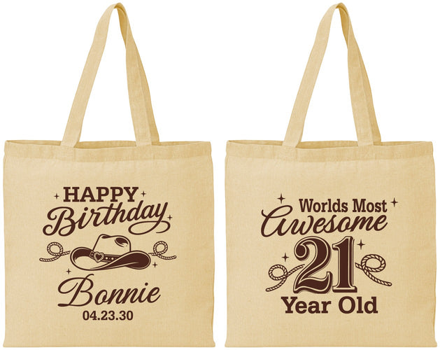 Personalized 21st Birthday Cotton Tote Bags - Cowgirl | 340013