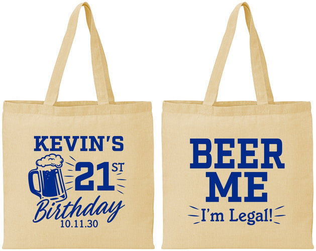 Personalized 21st Birthday Cotton Tote Bags - Beer Me I Am Legal | 340014