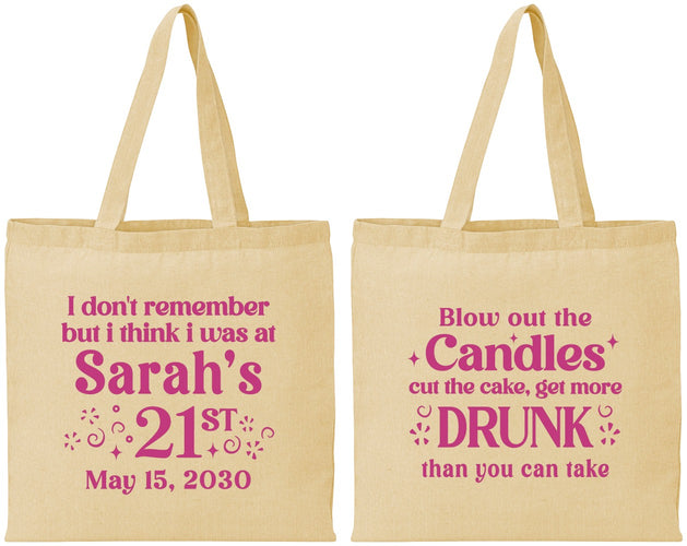 Personalized 21st Birthday Cotton Tote Bags - Candles Cake Drunk | 340017