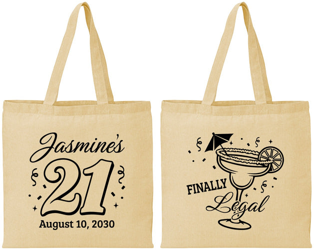 Personalized 21st Birthday Cotton Tote Bags - Finally Legal | 340018