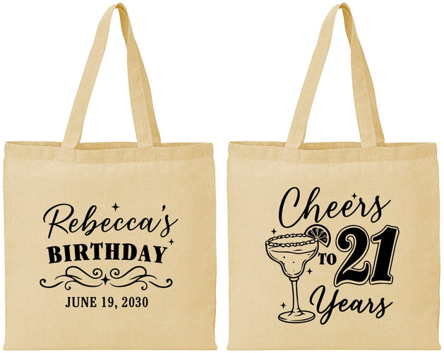 Personalized 21st Birthday Cotton Tote Bags - Cheers To Twenty One Years | 340019