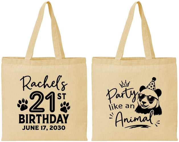 Personalized 21st Birthday Cotton Tote Bags - Party Like An Animal Panda | 340021