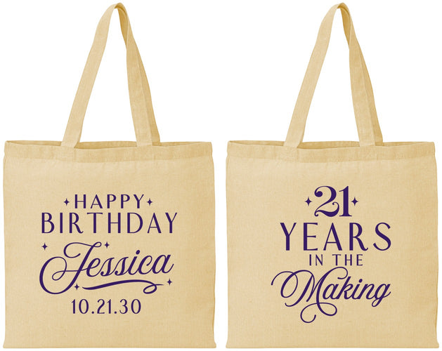 Personalized 21st Birthday Cotton Tote Bags - Twenty One Years In The Making | 340023