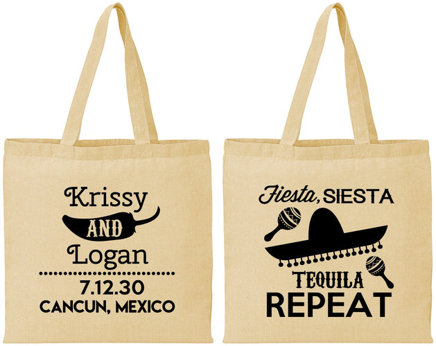 Personalized Wedding Cotton Tote Bags - Fiesta Siesta Tequila Repeat | 344