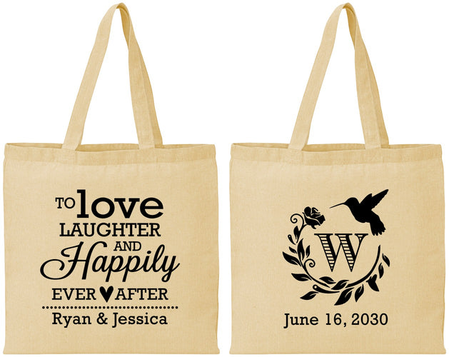 Personalized Wedding Cotton Tote Bags - Love Laughter Happily | 345