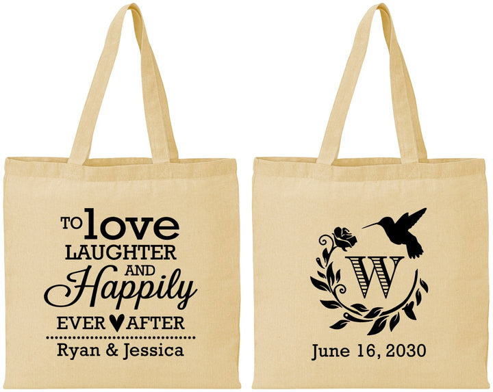 Personalized Wedding Cotton Tote Bags - Love Laughter Happily | 345