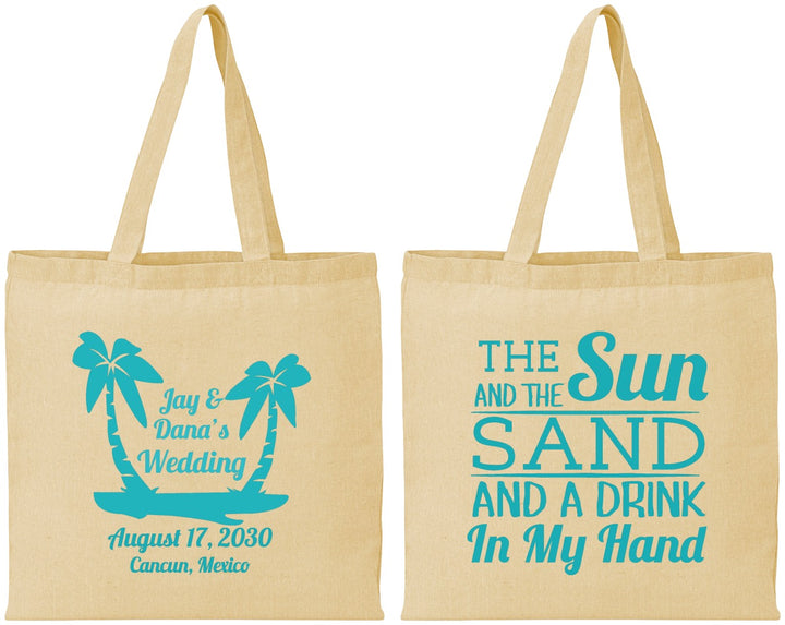 Personalized Wedding Cotton Tote Bags - Beach | 350