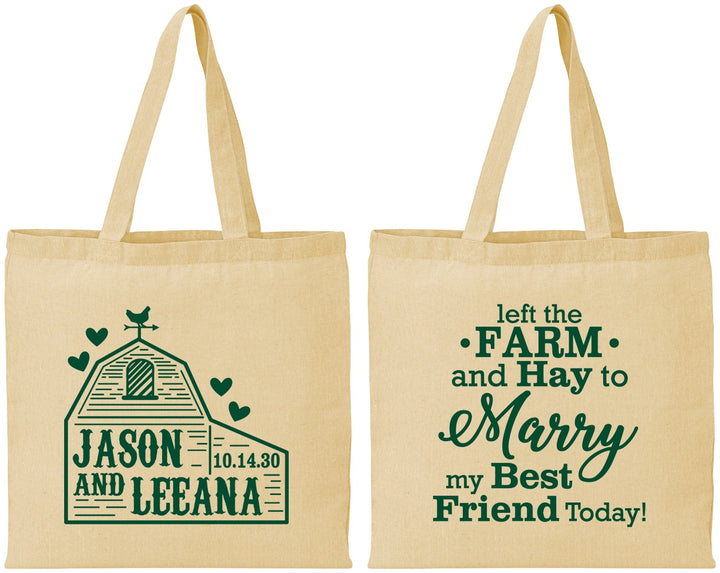 Personalized Wedding Cotton Tote Bags - Left The Farm Tractor | 352