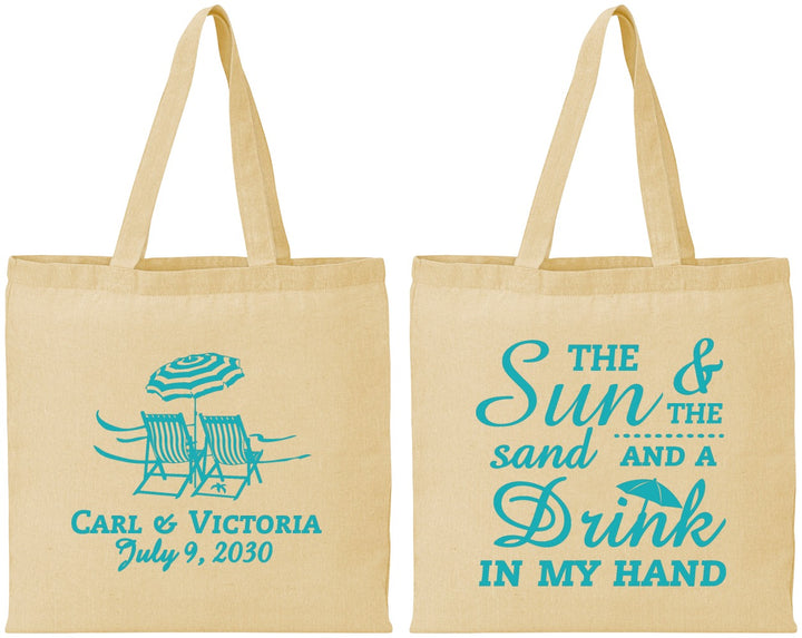 Personalized Wedding Cotton Tote Bags - Sun Sand Drink In My Hand | 353