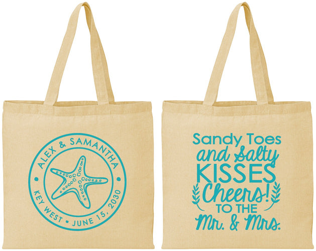 Personalized Wedding Cotton Tote Bags - Sandy Feet Salty Kisses | 355
