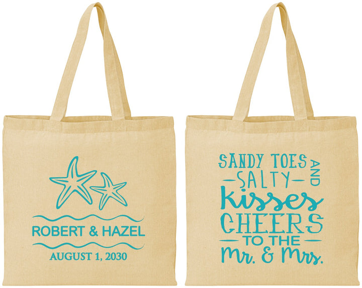 Personalized Wedding Cotton Tote Bags - Sandy Feet Salty Kisses | 356