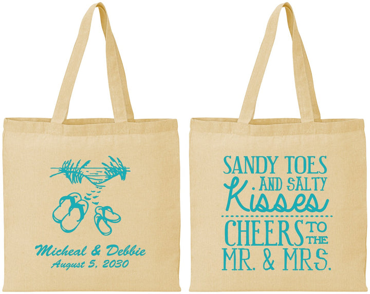 Personalized Wedding Cotton Tote Bags - Sandy Feet Salty Kisses | 357