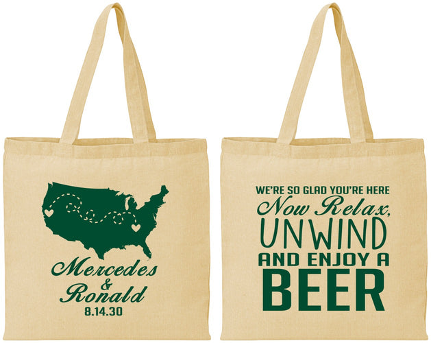 Personalized Wedding Cotton Tote Bags - Relax Unwind Enjoy Beer | 360