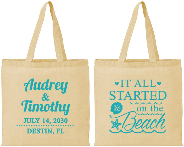 Personalized Wedding Cotton Tote Bags - Started On The Beach | 361