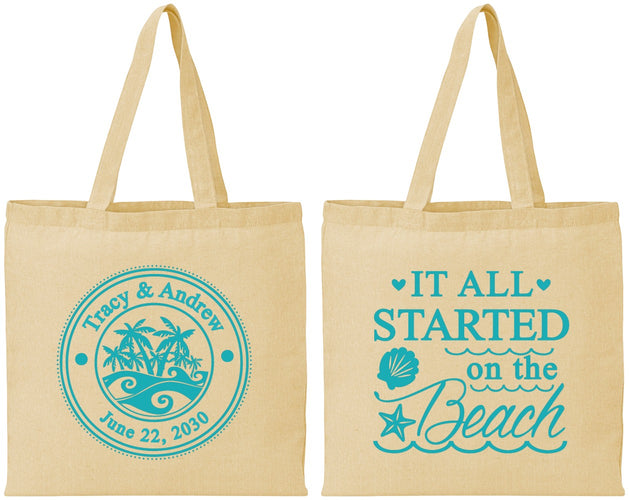 Personalized Wedding Cotton Tote Bags - Started On The Beach | 362